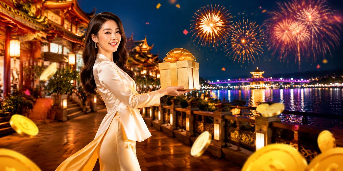 Người chơi mặc áo dài tham gia xổ số may mắn tại Hội An
